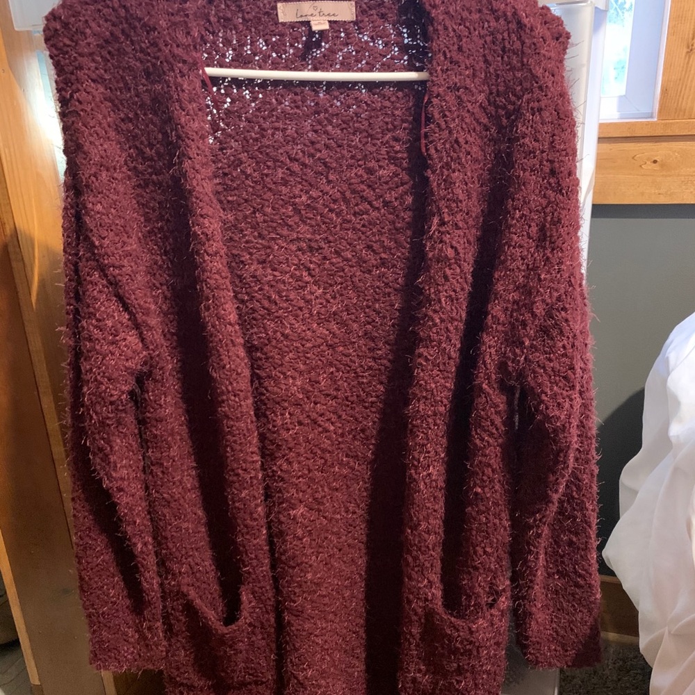 Soft Cardigan. Wine color, burgundy color.